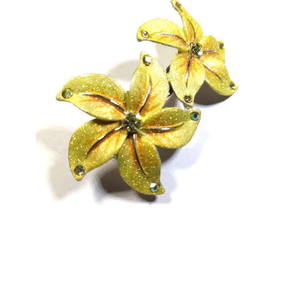 Hair Barrette Tension Clip Yellow Flower Glitter Shiny Clear Rhinestone Wedding - Picture 7 of 11
